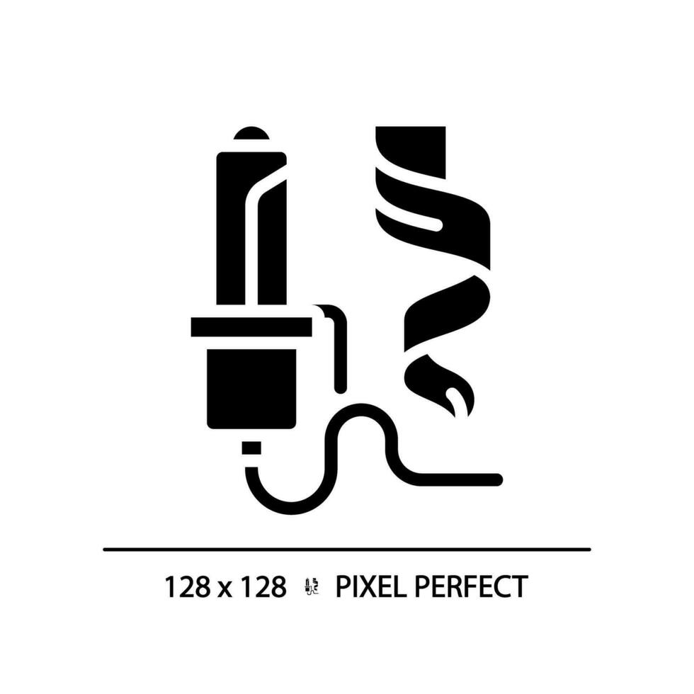 2d píxel Perfecto pelo bigudí glifo estilo icono, aislado vector, cuidado del cabello sencillo negro silueta ilustración. vector