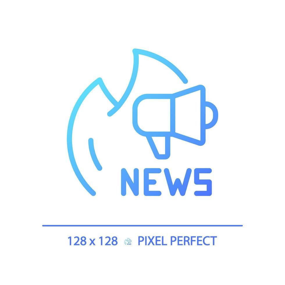 2D pixel perfect gradient news broadcast icon, isolated vector, thin line blue illustration representing journalism. vector