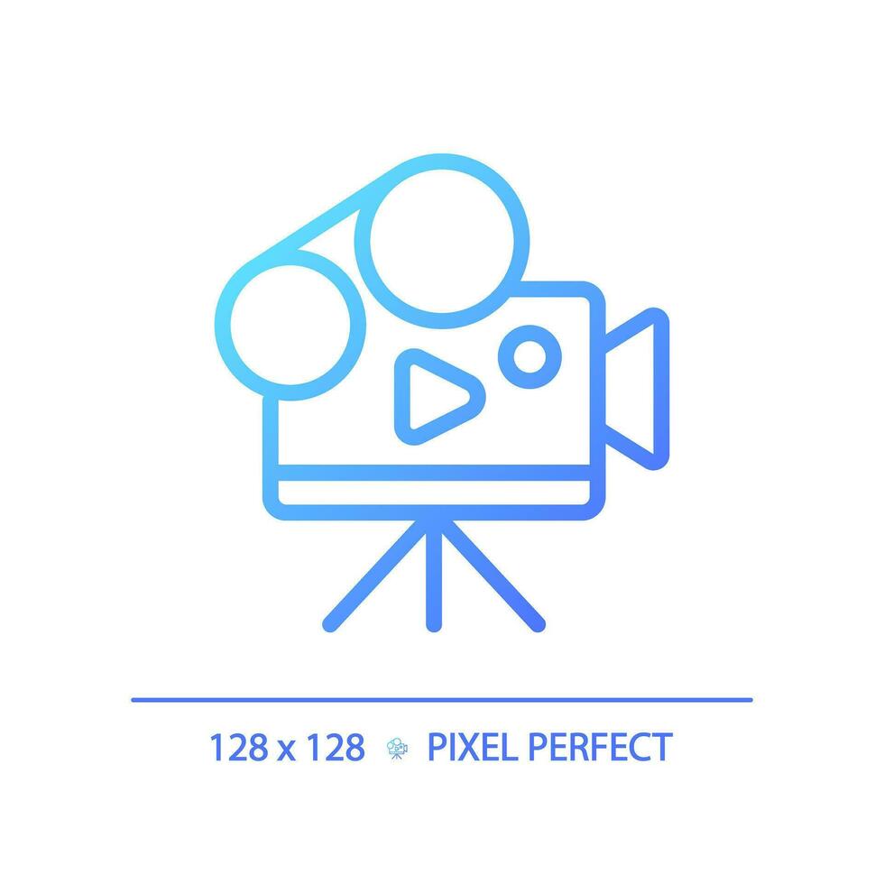 2D pixel perfect gradient video camera icon, isolated vector, thin line blue illustration representing journalism. vector