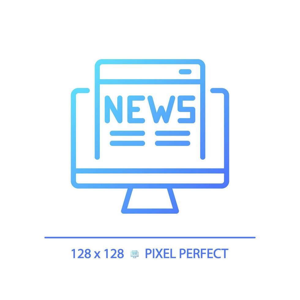 2D pixel perfect gradient online news icon, isolated vector, thin line blue illustration representing journalism. vector