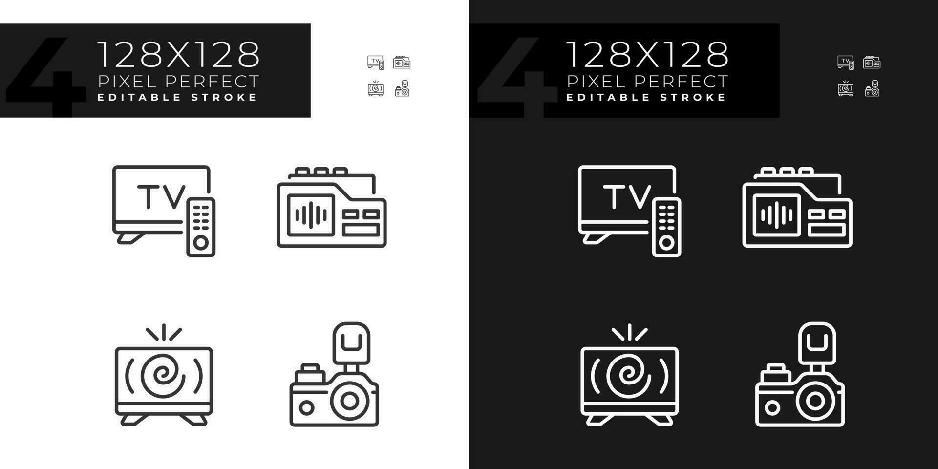 2d píxel Perfecto sencillo colección de oscuro y ligero íconos representando periodismo, editable Delgado lineal ilustración. vector