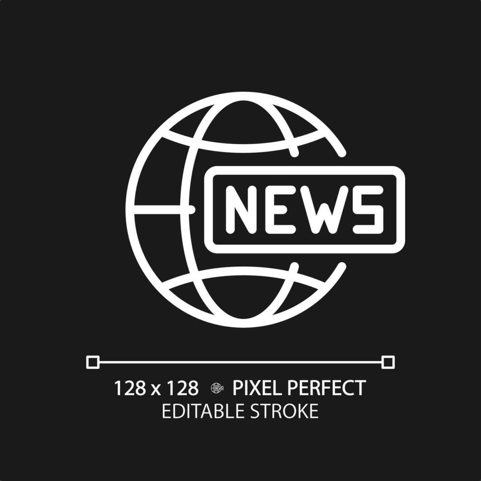 2D pixel perfect editable white global news icon, isolated vector, thin line illustration representing journalism. vector