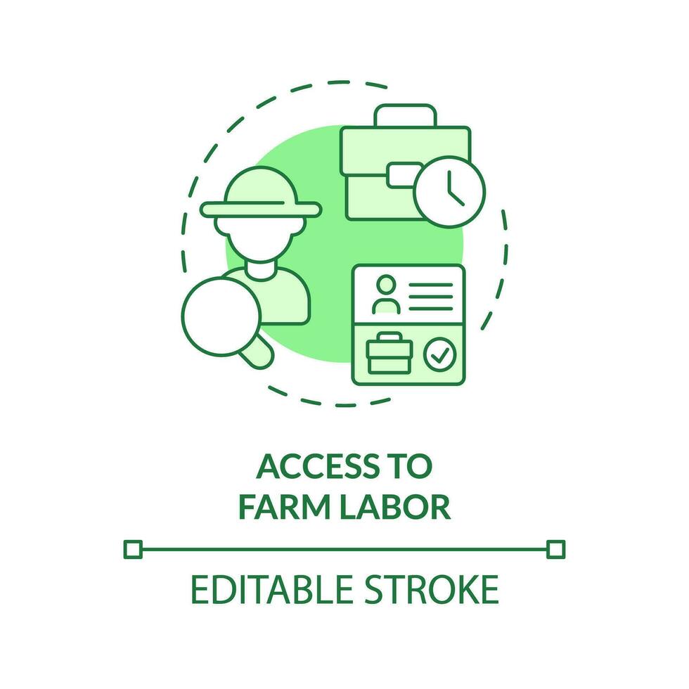 Access to farm labor green concept icon. Peak season. Migrant worker. Agriculture industry. Workforce management. Round shape line illustration. Abstract idea. Graphic design. Easy to use vector