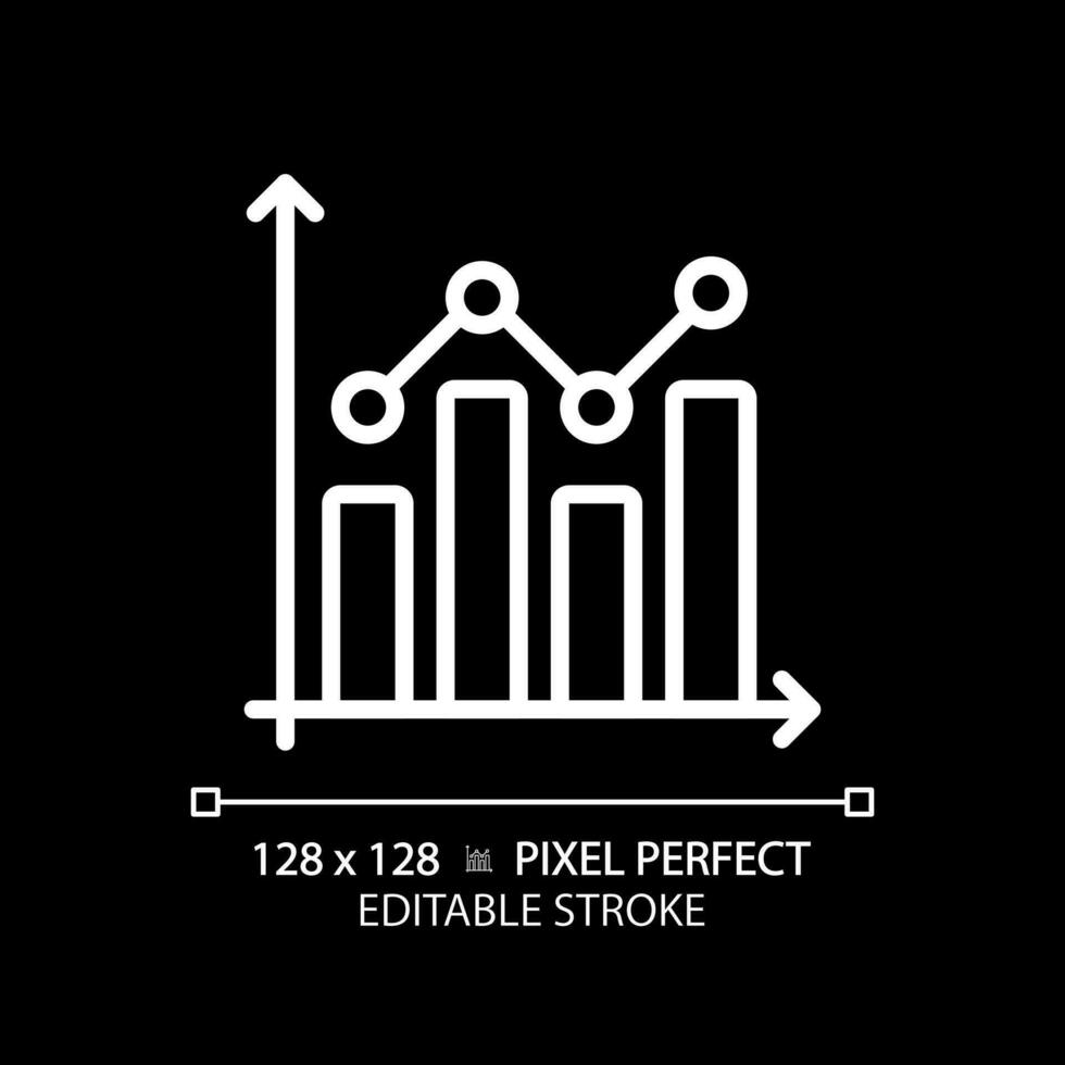 Combo chart white linear icon for dark theme. Sales performance. Economic report. Project progress. Data analytics. Thin line illustration. Isolated symbol for night mode. Editable stroke vector