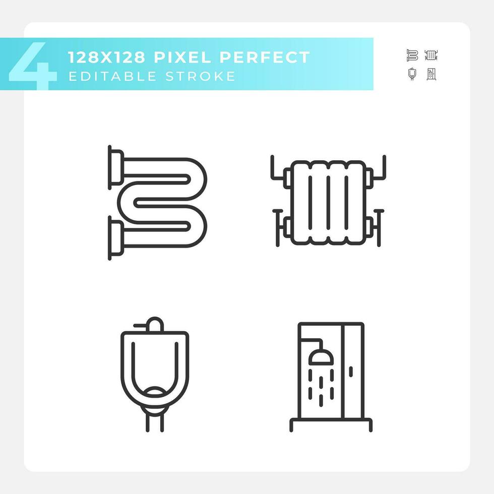 Pixel perfect black icons set of plumbing, editable thin line illustration. vector