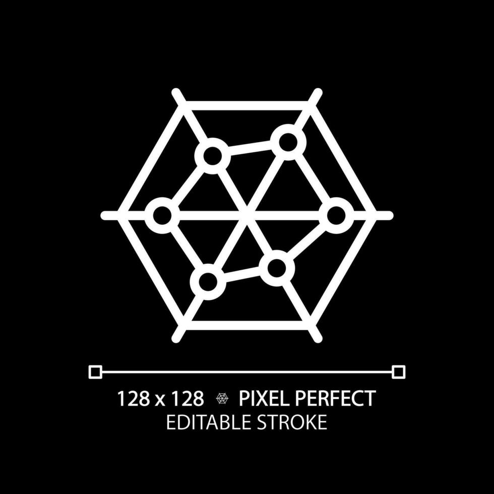 Radar chart white linear icon for dark theme. Spider diagram. Competitor analysis. Performance review. Data comparison. Thin line illustration. Isolated symbol for night mode. Editable stroke vector