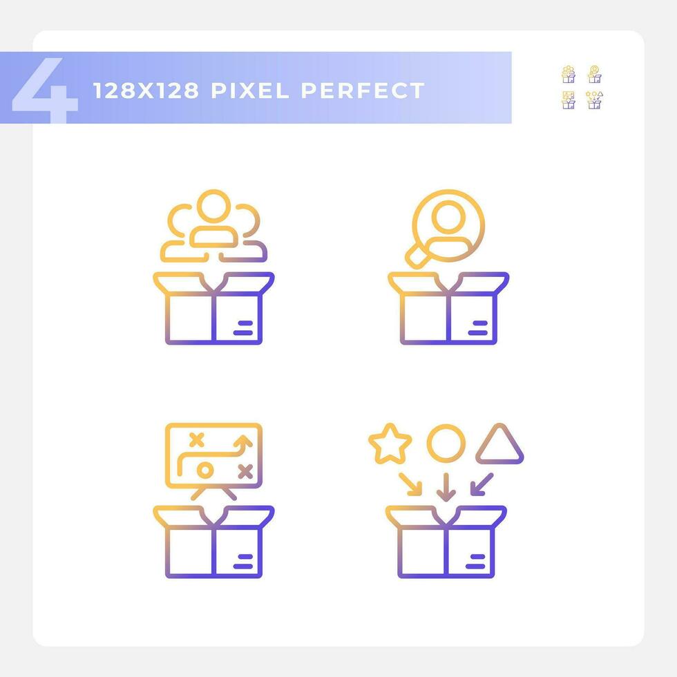 Pixel perfect icons set representing product management, gradient thin line illustration. vector