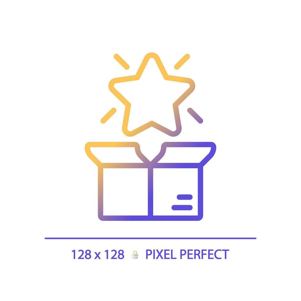 Pixel perfect gradient star over box icon, isolated vector, product management thin line illustration. vector