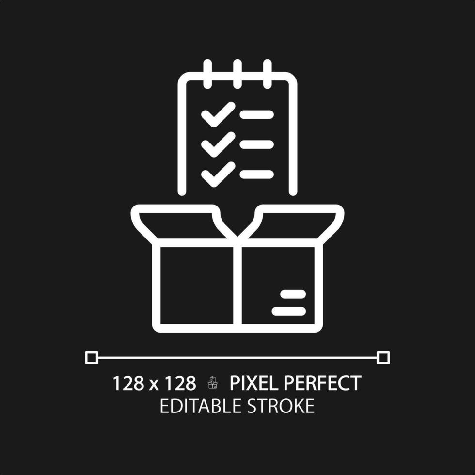 Pixel perfect editable white quality control icon, isolated vector, product management thin line illustration. vector