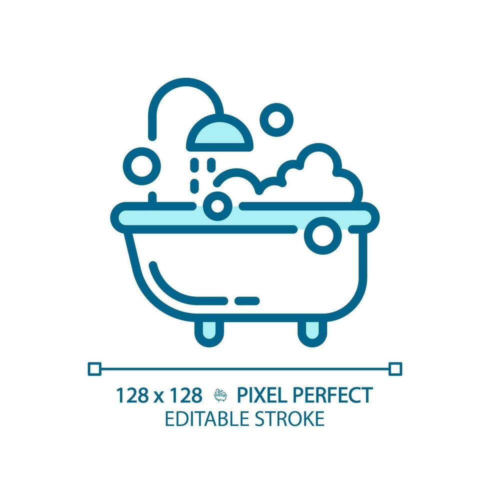 2D pixel perfect editable blue bubble bath icon, isolated vector, thin line illustration. vector