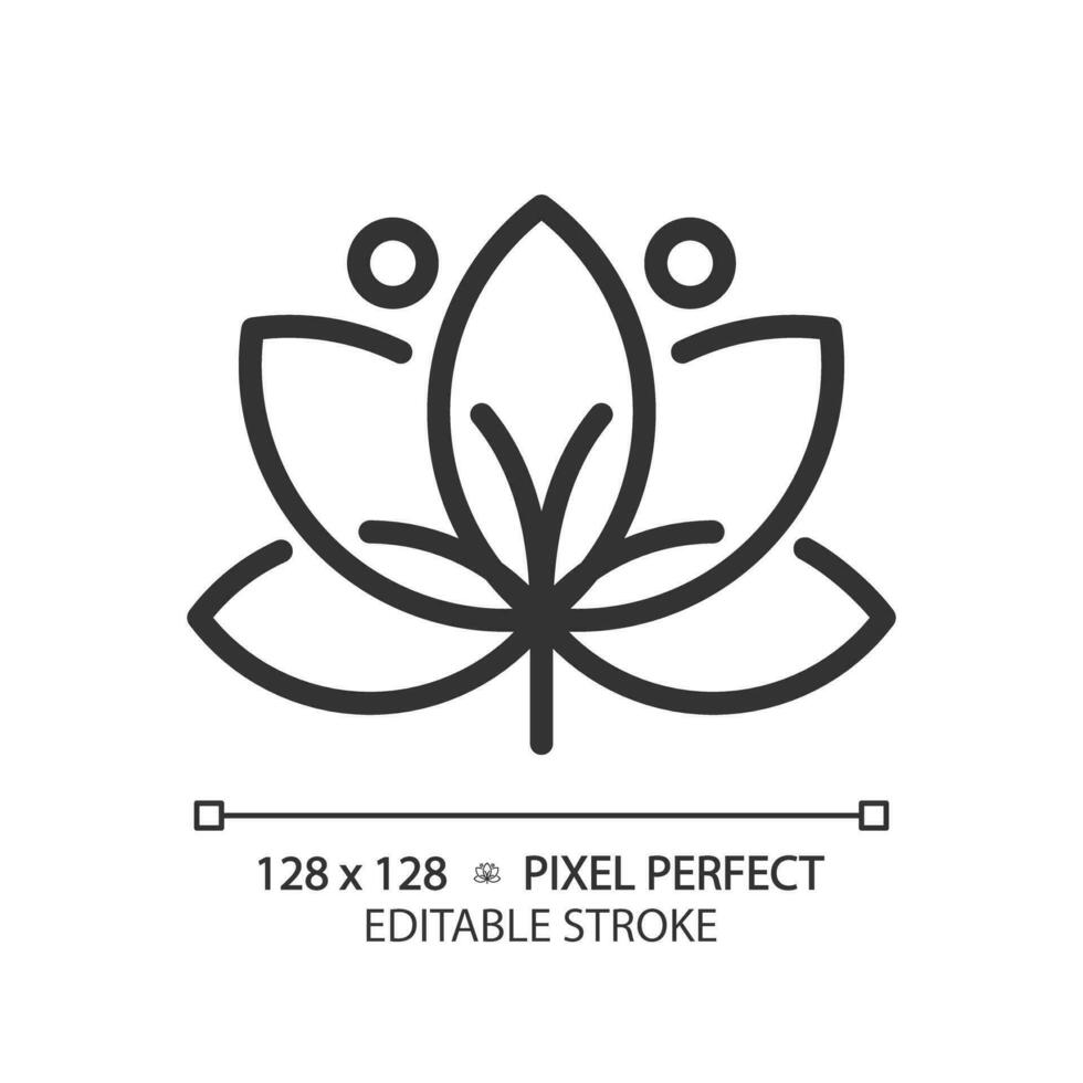 2D pixel perfect editable black lotus icon, isolated vector, meditation thin line illustration. vector
