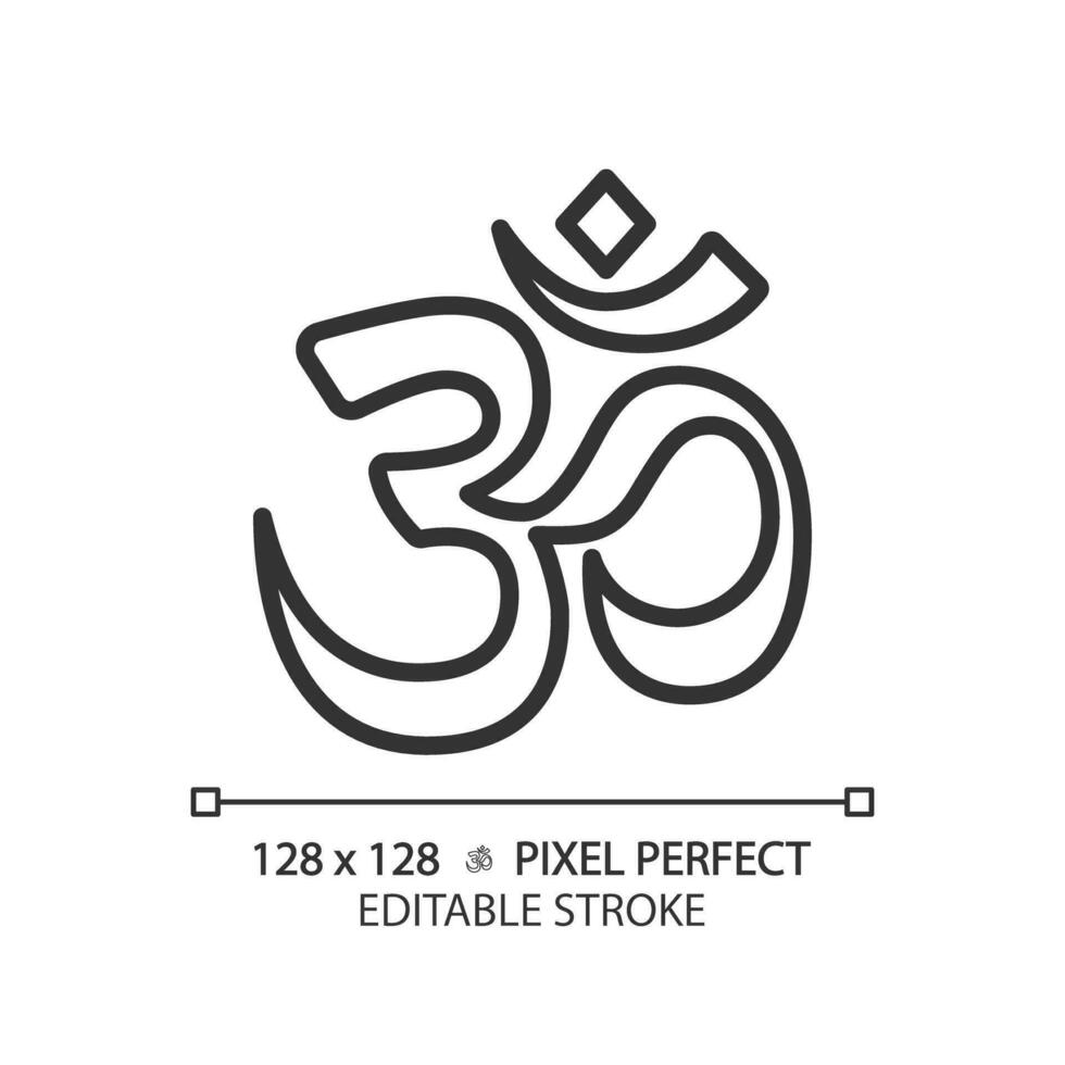 2D pixel perfect editable black om icon, isolated vector, meditation thin line illustration. vector