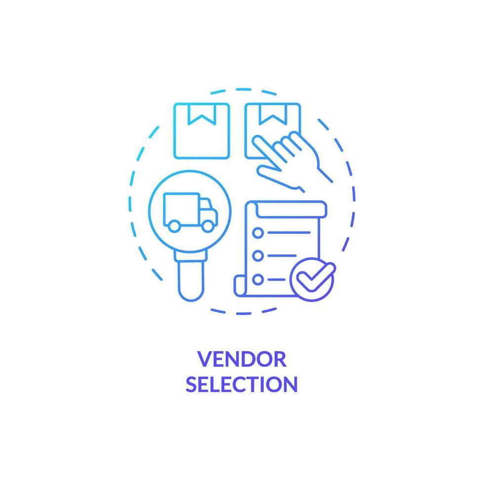 2D vendor selection gradient thin line icon concept, isolated vector, blue illustration representing vendor management. vector