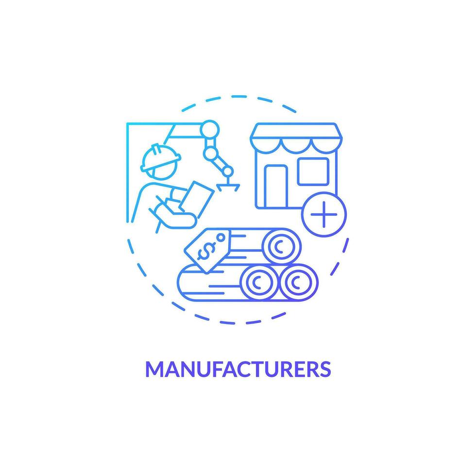 2D manufacturers gradient thin line icon concept, isolated vector, blue illustration representing vendor management. vector