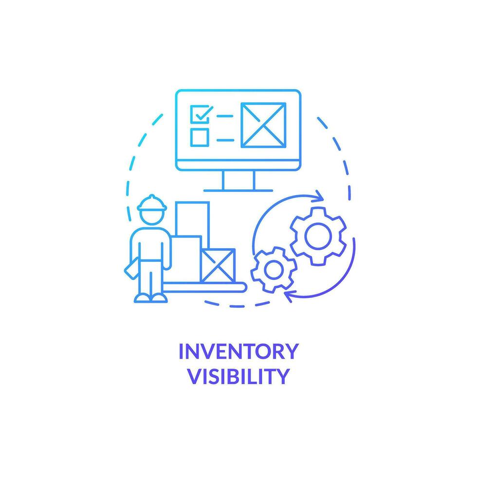 2D inventory visibility gradient thin line icon concept, isolated vector, blue illustration representing vendor management. vector