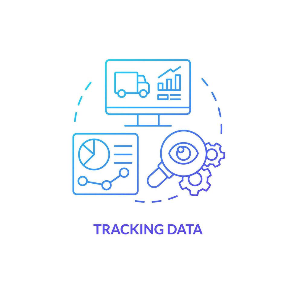 2D tracking data gradient thin line icon concept, isolated vector, blue illustration representing vendor management. vector