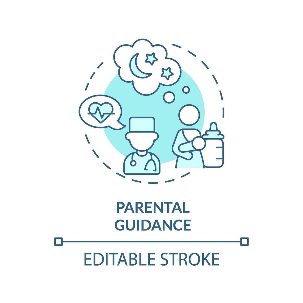 Parental guidance turquoise concept icon. Health advice. Pediatric service. Baby pediatrician. Medical consultation abstract idea thin line illustration. Isolated outline drawing. Editable stroke vector