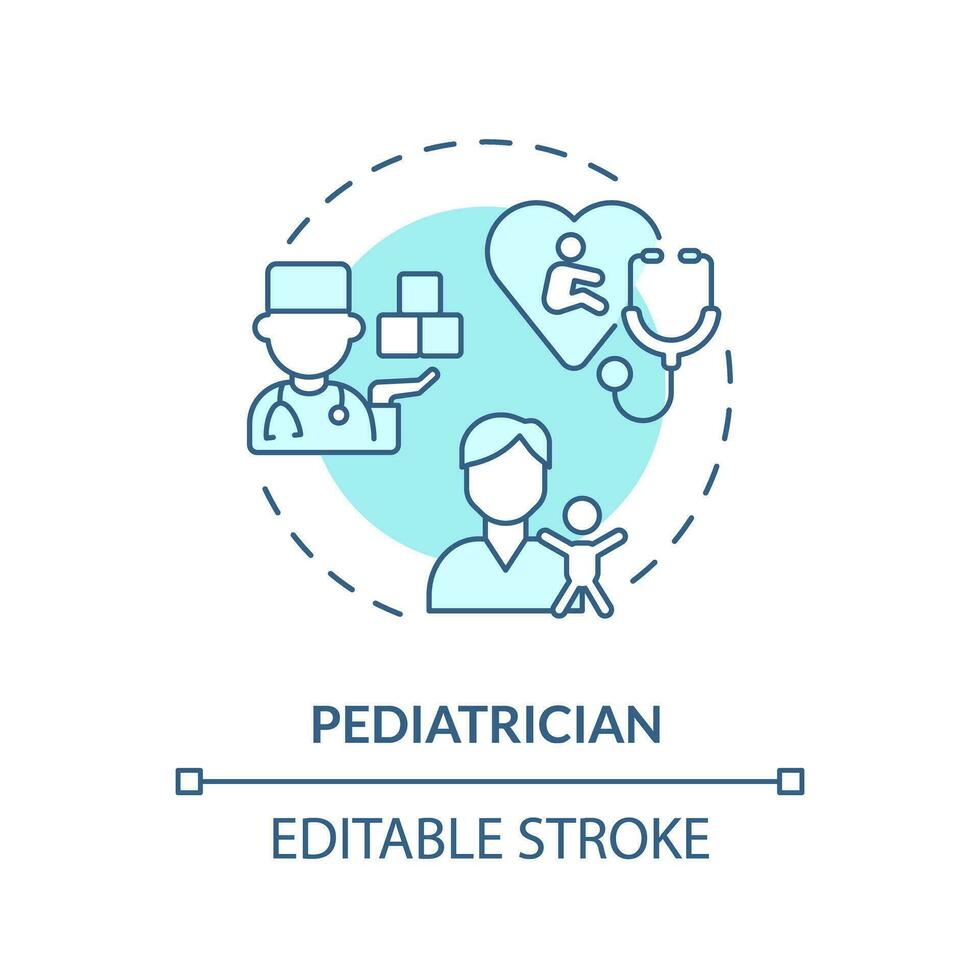 Pediatrician turquoise concept icon. Primary care physician. Child doctor. Children health. Pediatric clinic abstract idea thin line illustration. Isolated outline drawing. Editable stroke vector