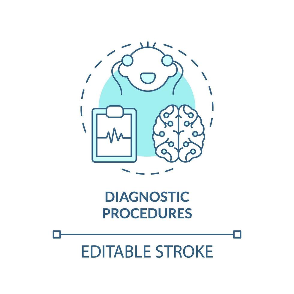 Diagnostic procedures turquoise concept icon. Pulmonary function test. Heart rhythm. Child health. Pediatric medicine abstract idea thin line illustration. Isolated outline drawing. Editable stroke vector