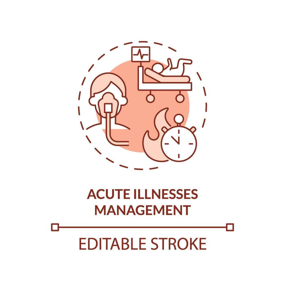Acute illnesses management red concept icon. Child injury. Operating room. Pain relief. Rapid response. Urgent care abstract idea thin line illustration. Isolated outline drawing. Editable stroke vector