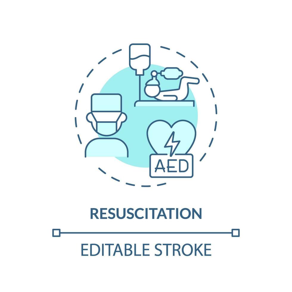 resucitación turquesa concepto icono. vida apoyo. vías respiratorias gestión. crítico enfermedad. ayuda ayuda. emergencia salud cuidado resumen idea Delgado línea ilustración. aislado contorno dibujo. editable carrera vector