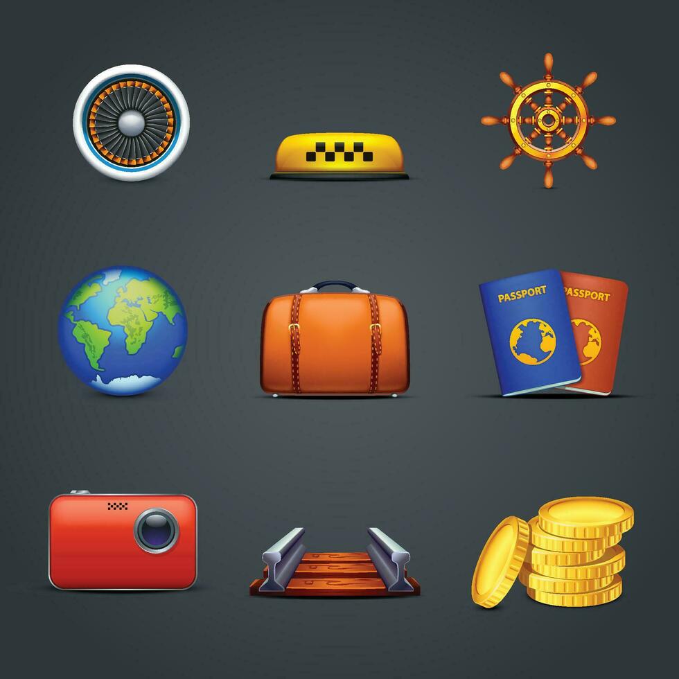 travel nine icons vector