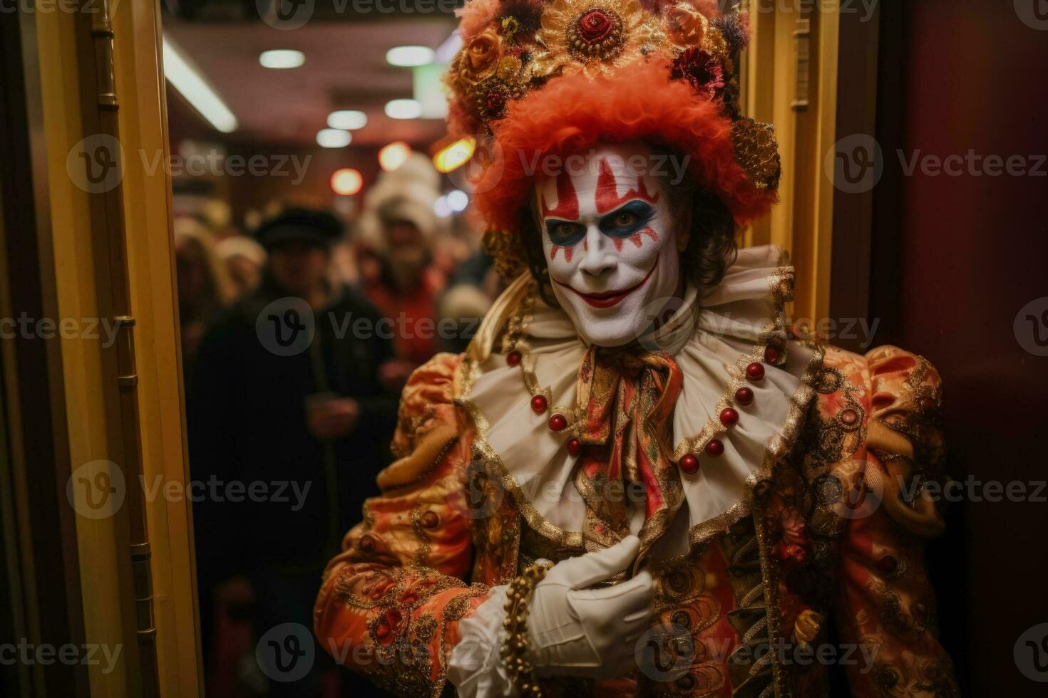 Actor donning a costume and makeup moments away from making their grand entrance photo