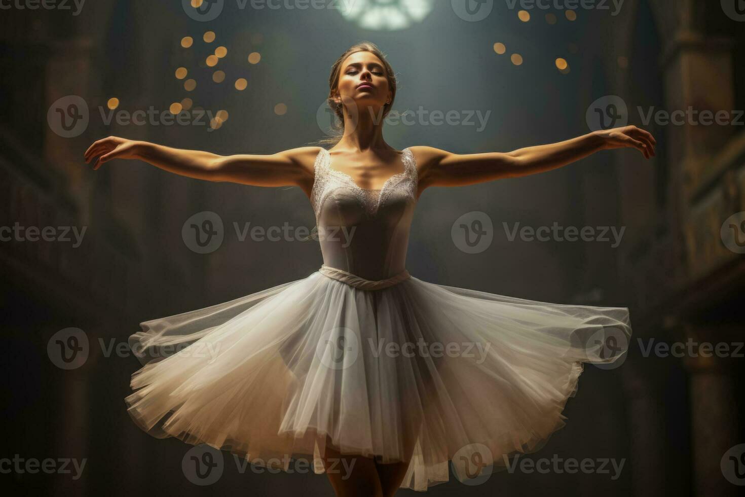 A ballerina caught mid leap in a stunning display of grace and athleticism photo