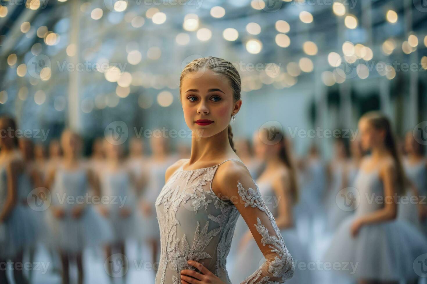 Ballerinas gracefully practicing their intricate snowflake choreography during rehearsal photo