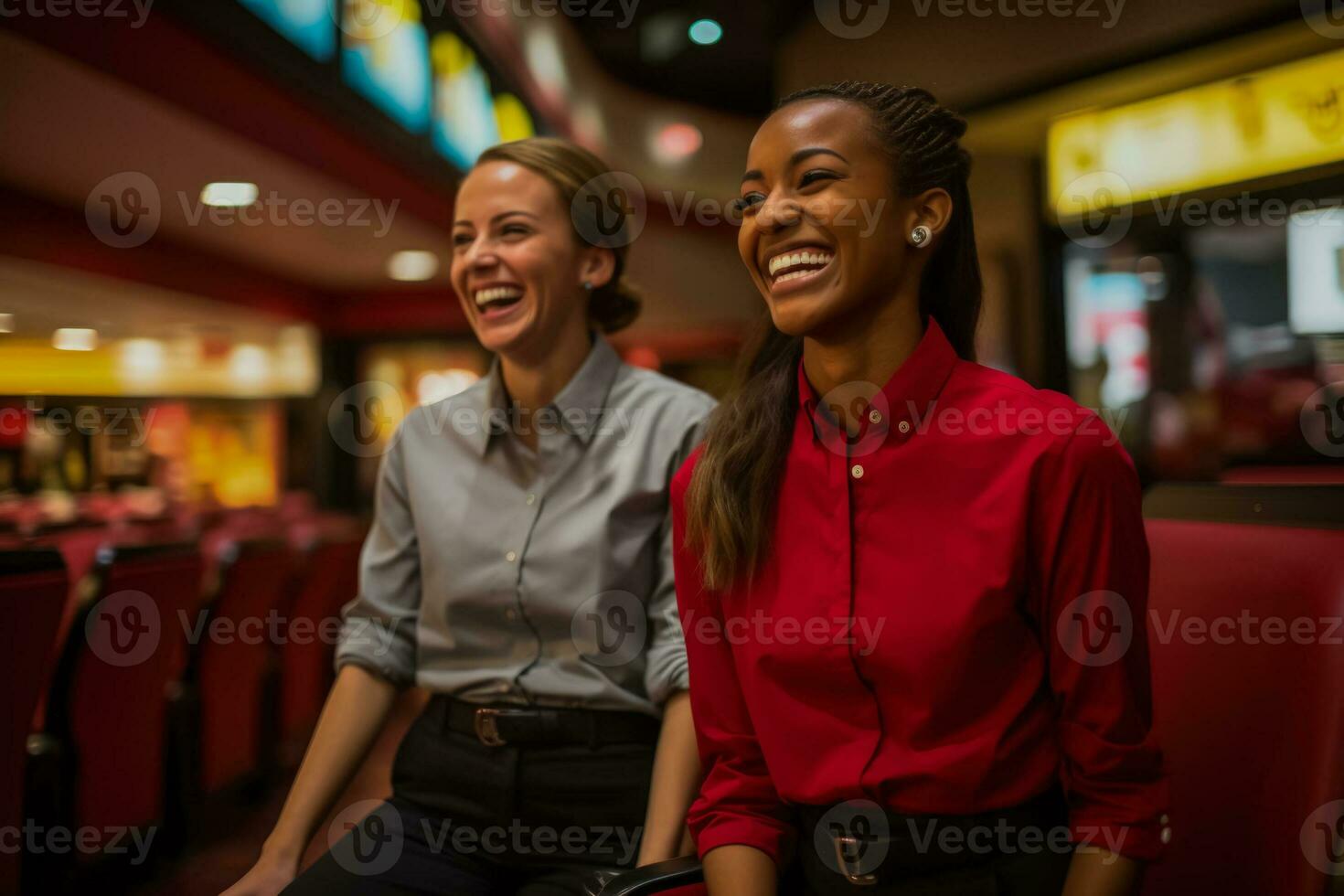 teatro ujieres estrella de guía mecenas a su asientos con acogedor sonrisas foto