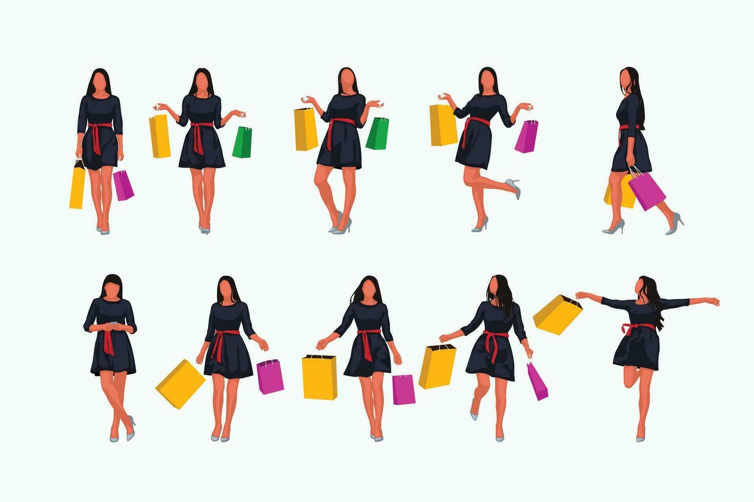 fashion woman set with bags vector