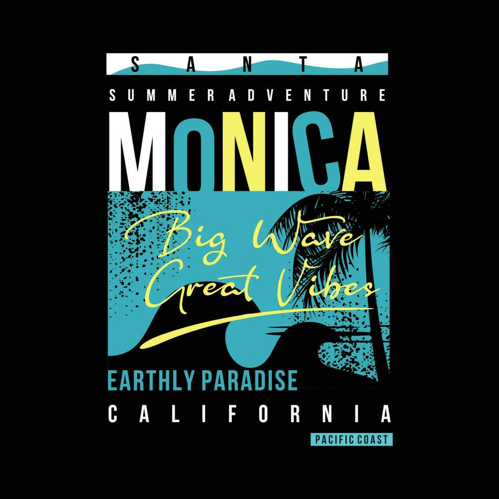 santa monica big wave graphic design, typography vector, illustration, for print t shirt, cool modern style vector