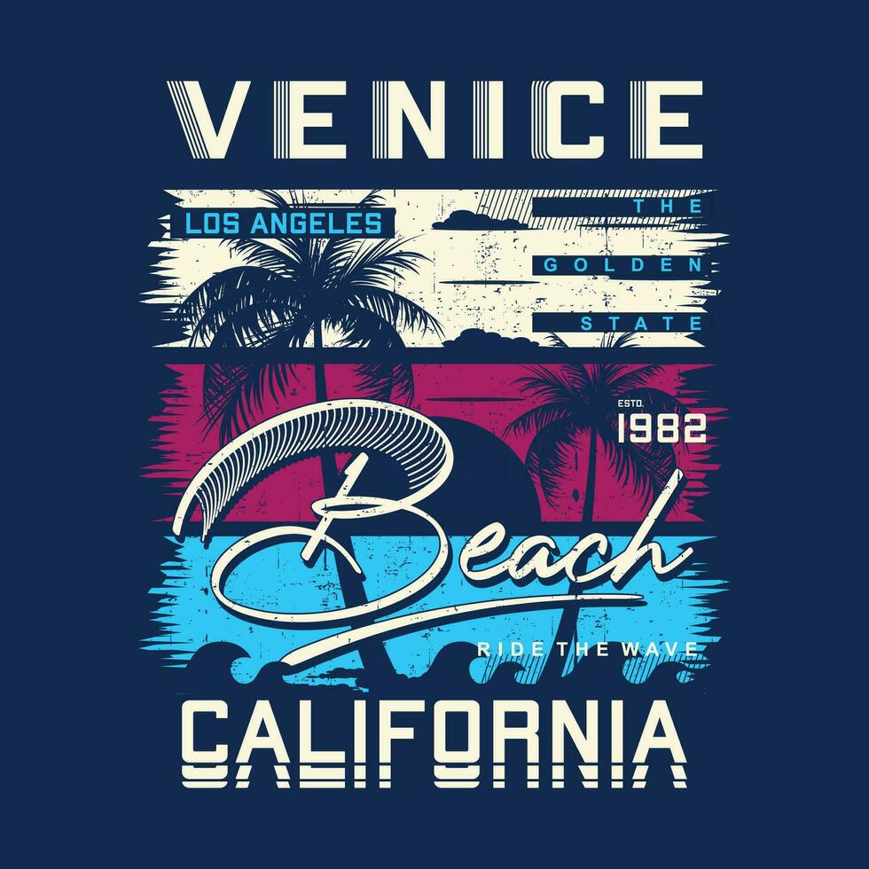 Venecia California, en playa tema gráficos diseño, surf tipografía, t camisa vectores, verano aventuras vector