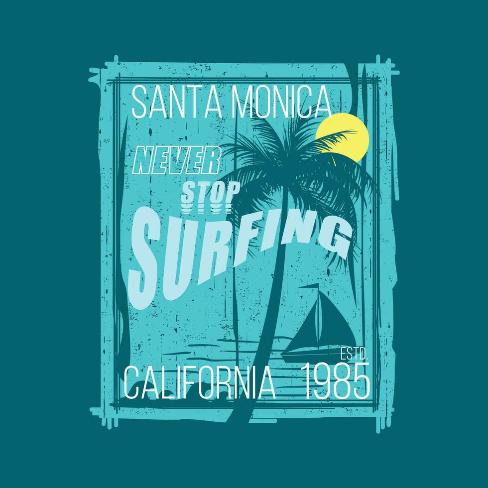 santa monica sunset, surf rider, long beach, vector t shirt print, typography graphic design, and other use