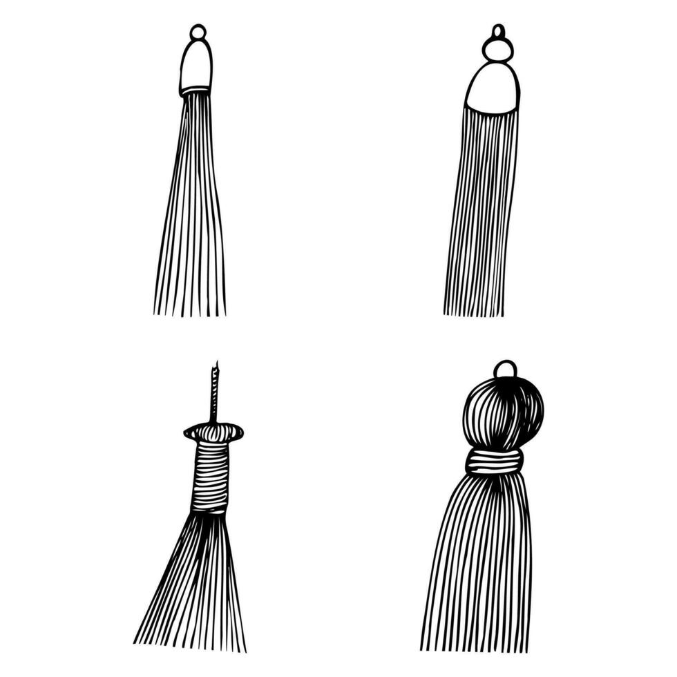 set of doodle-style tassels for hanging and decorating vector