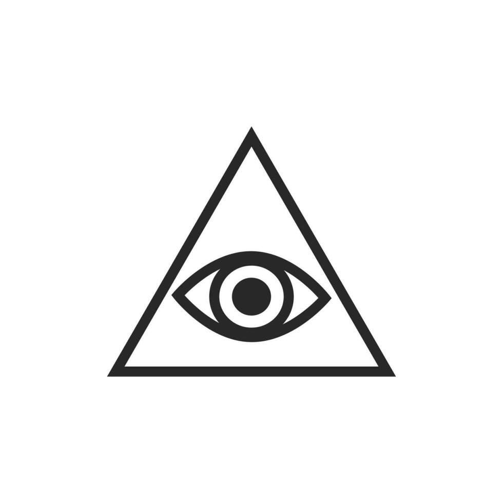 All-seeing eye in triangle vector graphic line art style, Tattoo design element, Esoteric symbol isolated