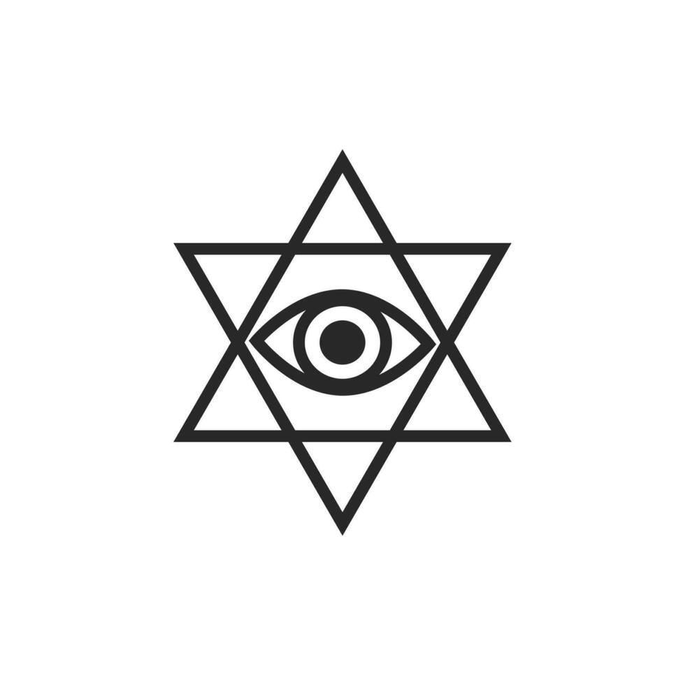 todo lo ve ojo en pentagrama vector gráfico línea Arte estilo, tatuaje diseño elemento, esotérico símbolo aislado