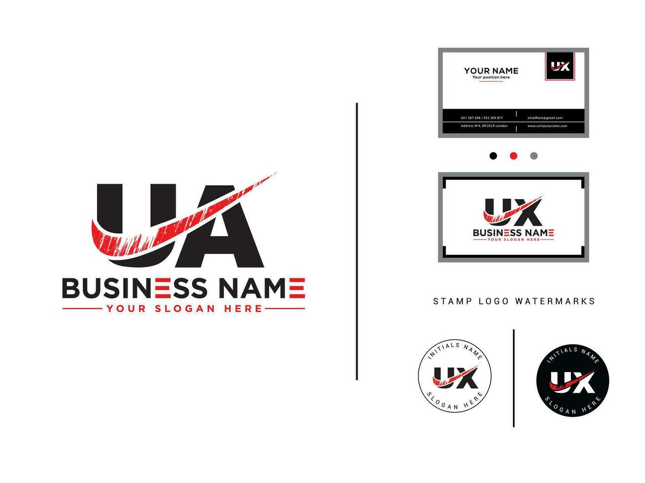 Ua, Brush Letter UA Logo Icon Vector With Business Card