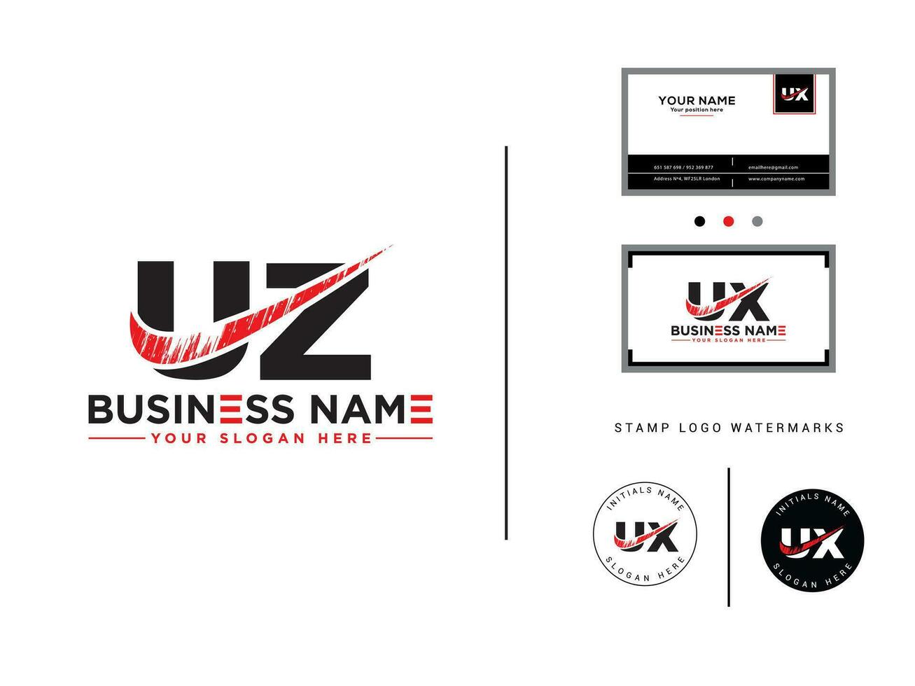 Uz, Brush Letter UZ Logo Icon Vector With Business Card