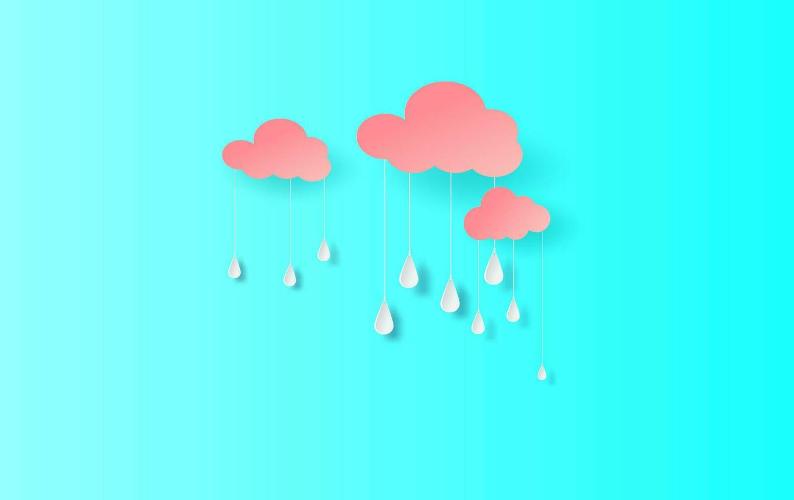 illustration of Rainbow in the rainy season. Paper cut design for clouds and rainbow in rain time.Creative idea paper craft by pastel color clean and minimal style on blue background. vector. EPS10. vector