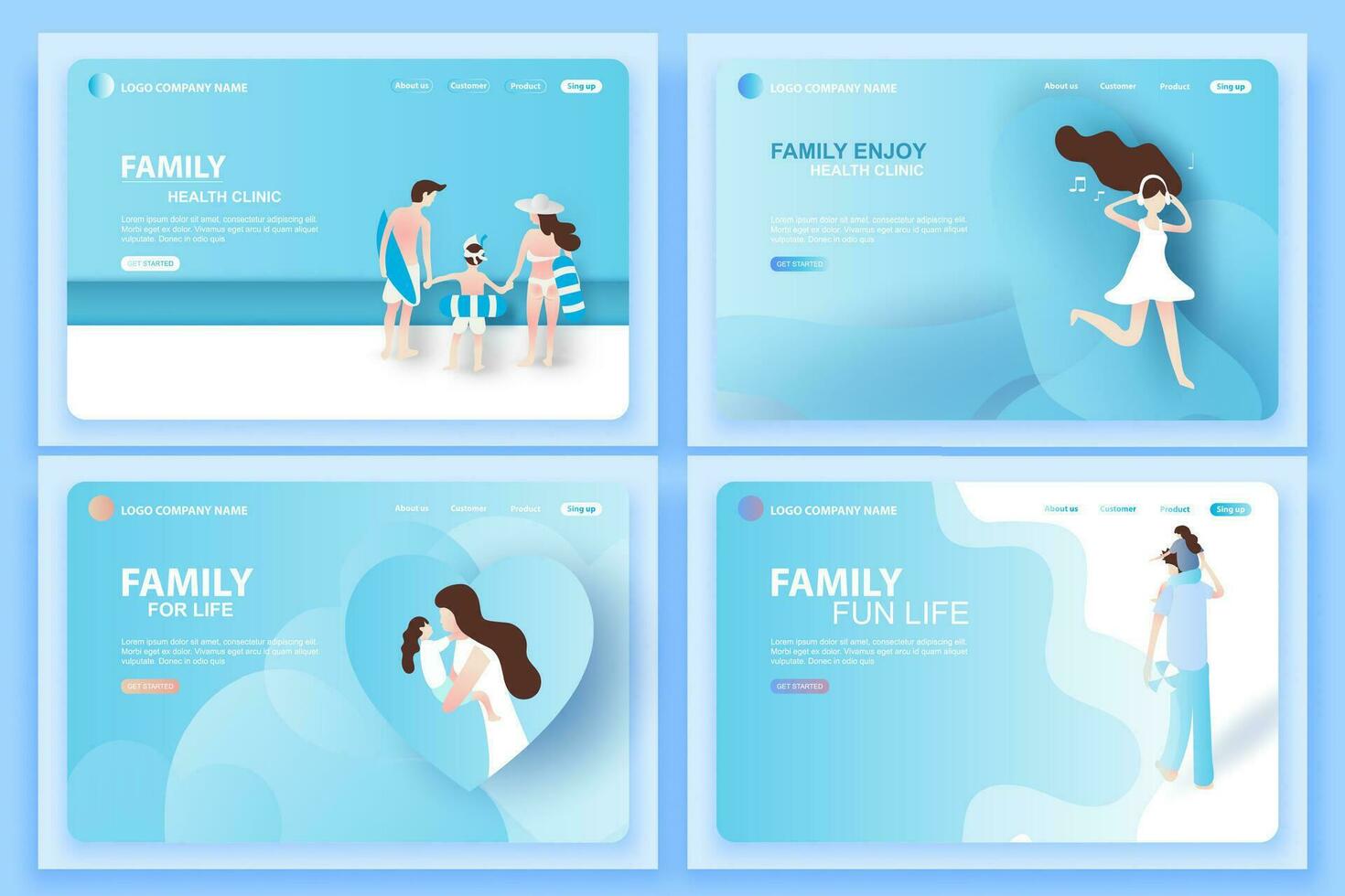 papel cortar y arte conjunto de web página plantillas para familia salud clínica, para vida. creativo ui diseño moderno minimalista sano cuidado conceptos. sitio web y teléfono inteligente desarrollo.vector,ilustración vector