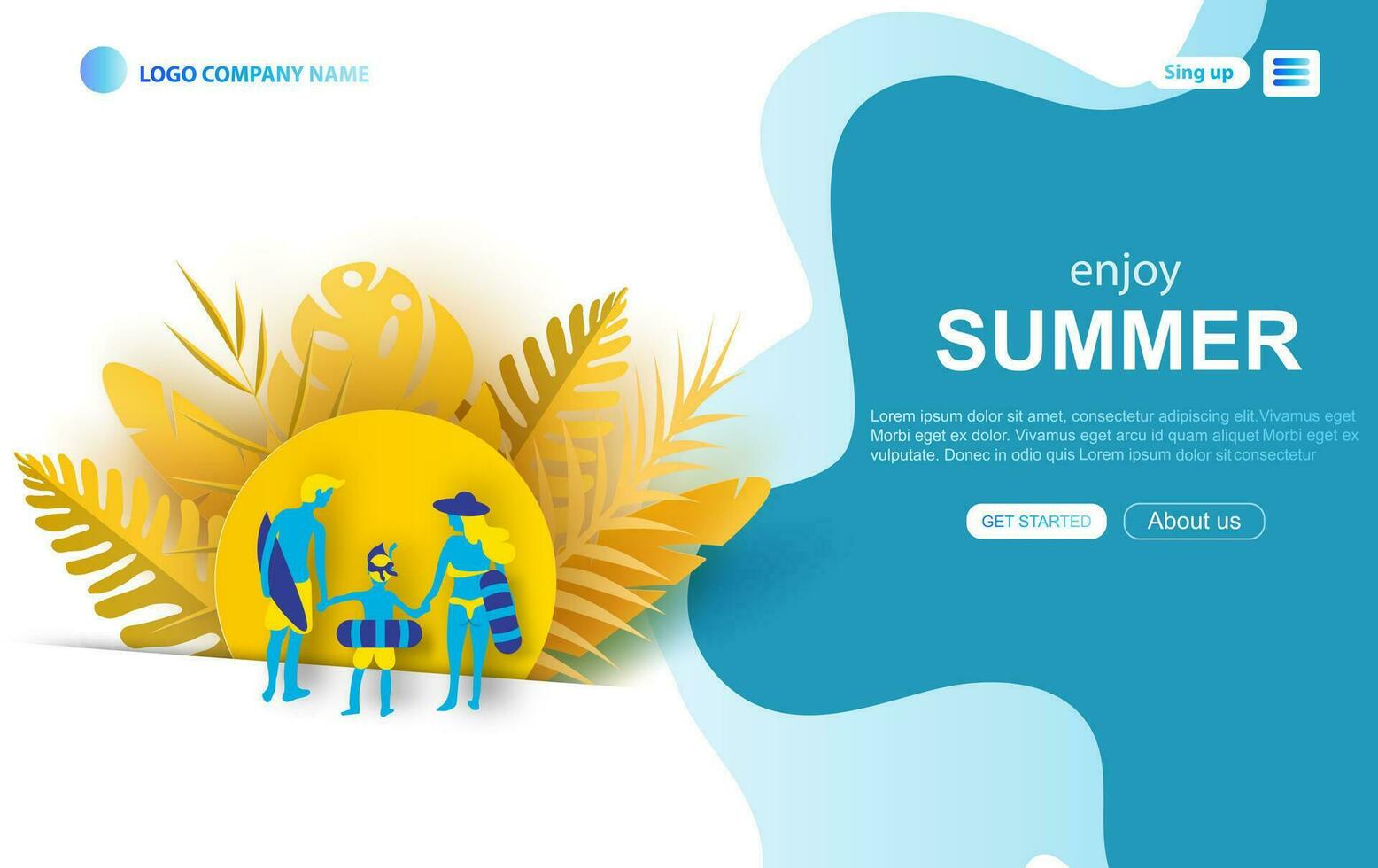 illustration of Best family travel website template, web page and landing page design .Smartphone site development. Family with kids Holiday. Summer vacation concept vector.Paper cut and craft style. vector