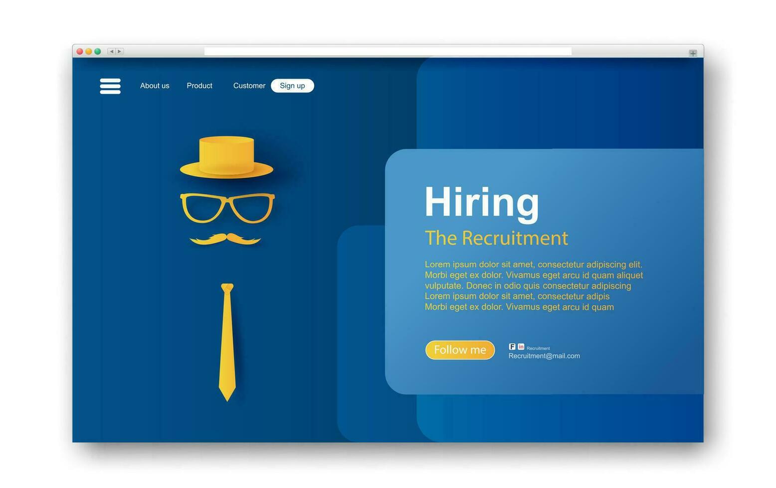 3D illustration of Hiring and recruitment business concept.Creative interface web design Paper art and craft with minimalist style.hat,tie,glasses,Mustache,job offers, job advertisement,art. vector