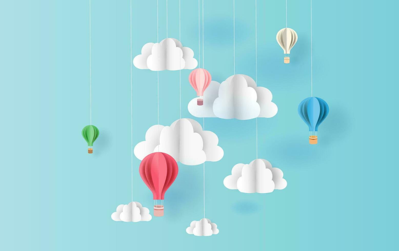 paper art style of balloons colorful color floating in air blue sky background.Creative design space for Christmas day,Festival,holiday,summer season,springtime.Good idea Pastel color.vector EPS10 vector