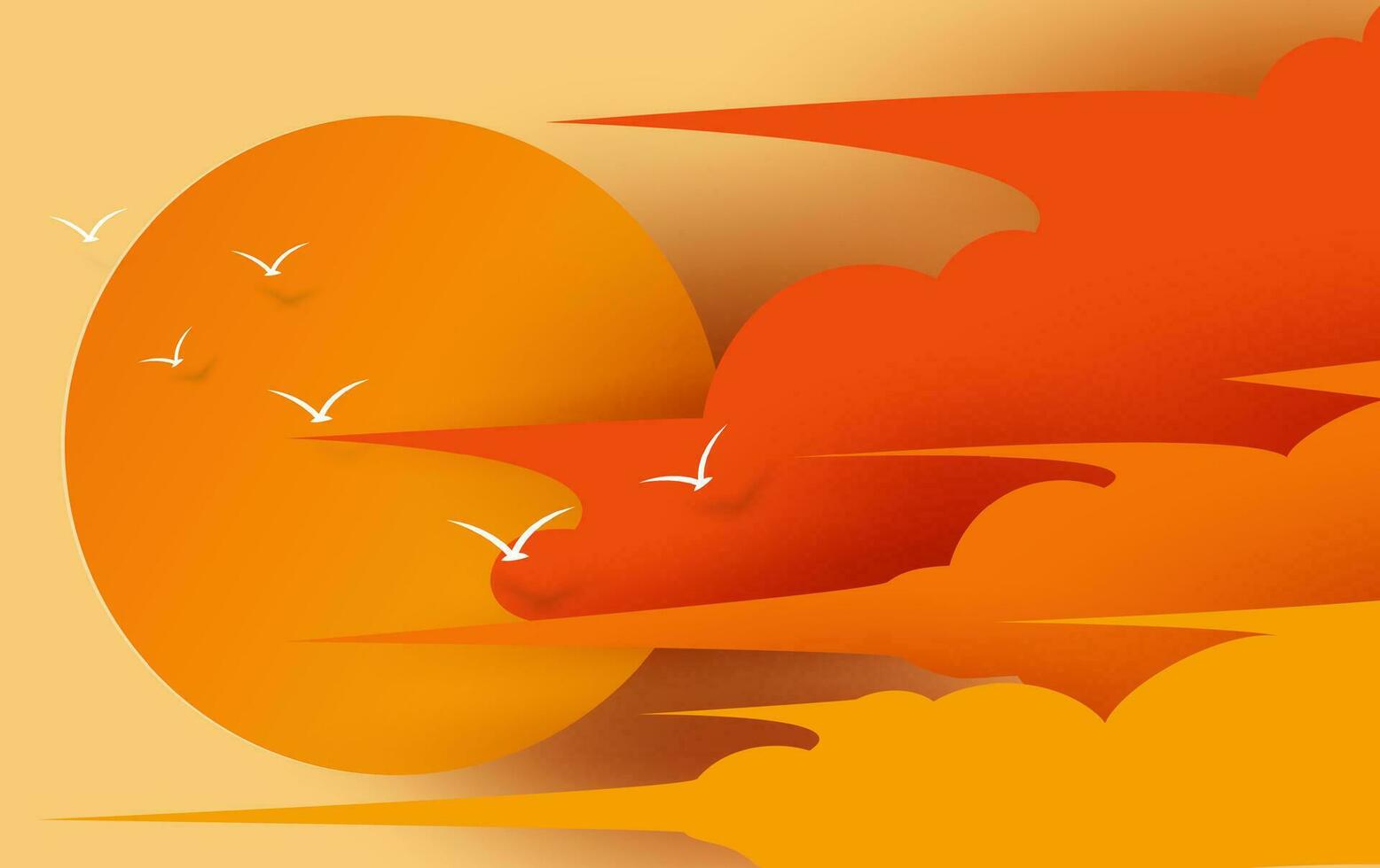 ilustración de Cloudscape ver y puesta de sol en el noche con Hora de verano estación. hermosa pájaro mosca para puesta de sol escena en naranja cielo.creativo diseño digital papel cortar y arte estilo.arte.vector. eps10 vector