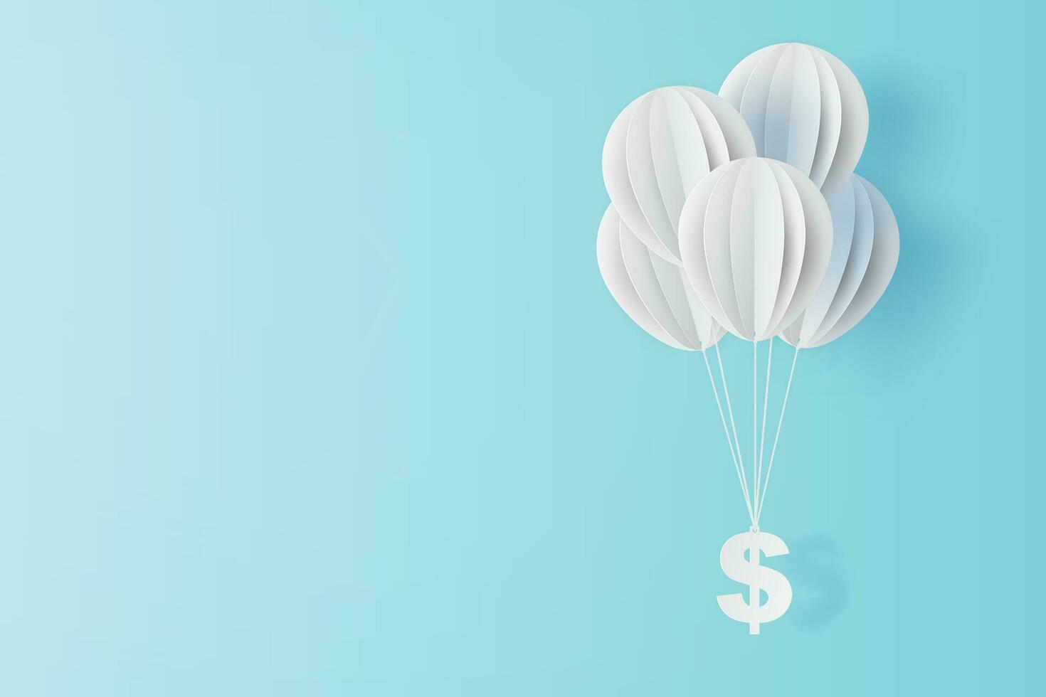 illustration of balloon fly with dollar sign on blue sky. Business and management concept idea.Creative design paper cut and craft style scene for your text.By pastel color.Financial exchange.vector vector