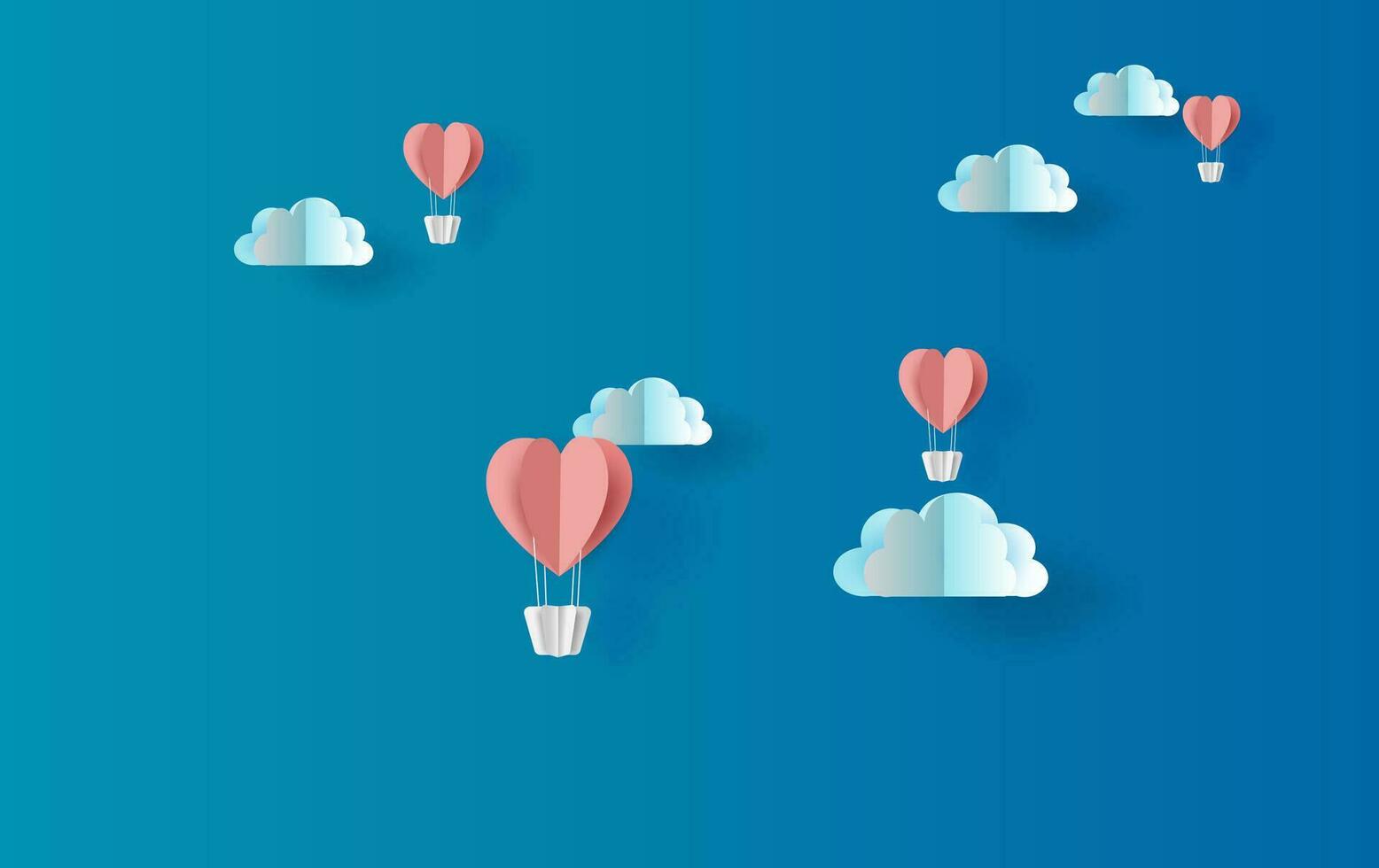 ilustración de rojo globos corazón flotante con skyscape ver escena sitio para tu amor texto espacio azul fondo.de san valentin día concepto.verano.papel cortar y arte estilo vector para saludo tarjeta