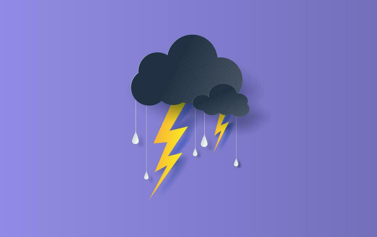 Illustration of Cloud and rain season on sky dark background.Overcast sky and  thunderbolt lightning.Creative design paper art and craft concept.Origami rainy weather forecast water drop.vector vector