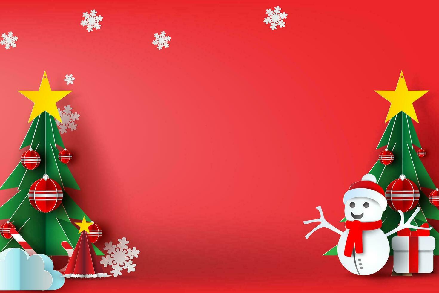ilustración de rojo alegre Navidad antecedentes con frontera hecho escena sitio tu texto.navidad día con invierno paisaje por copos de nieve.navidad y contento nuevo año para saludo tarjeta.estrella,regalo caja.vector vector