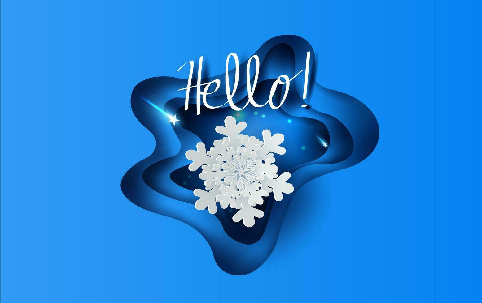 Hello Wintertime season Blue landscape snowflake Merry Christmas and Happy New Year xmas.Paper art and craft Shining snowfall december snowy in night.Creative minimal curve shape layer.vector.EPS10 vector